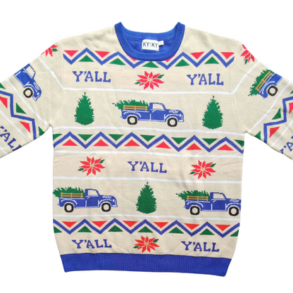 Y'alliday Truck Christmas Sweater (Beige)